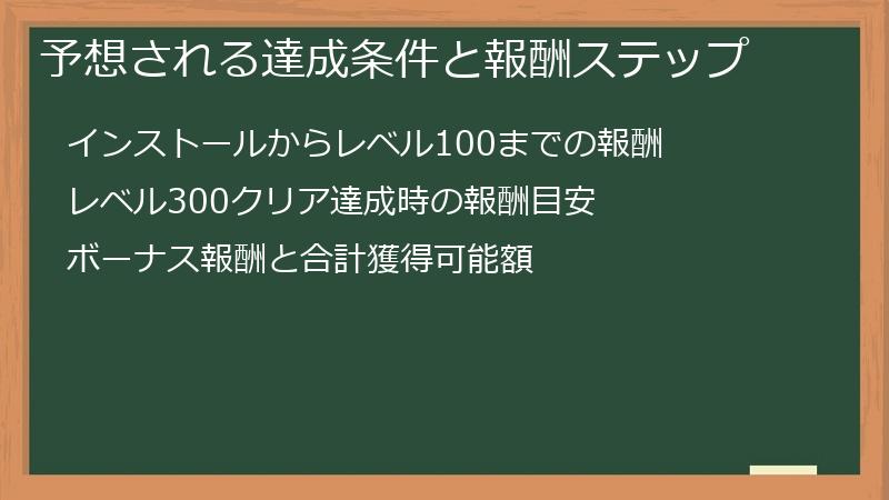 予想される達成条件と報酬ステップ