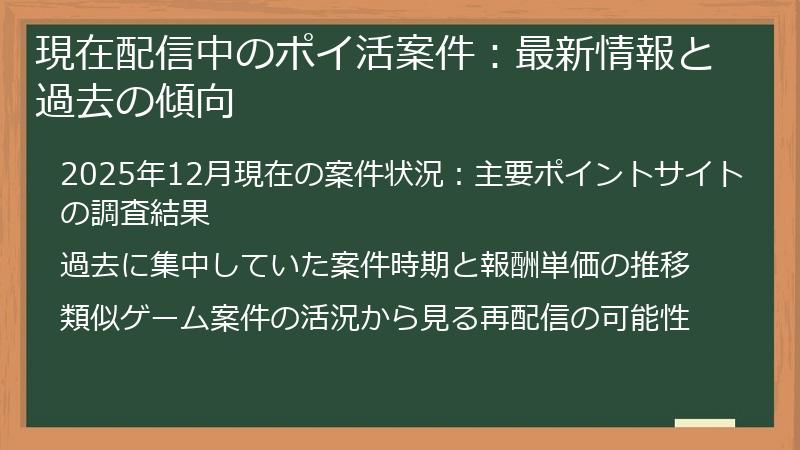 現在配信中のポイ活案件：最新情報と過去の傾向