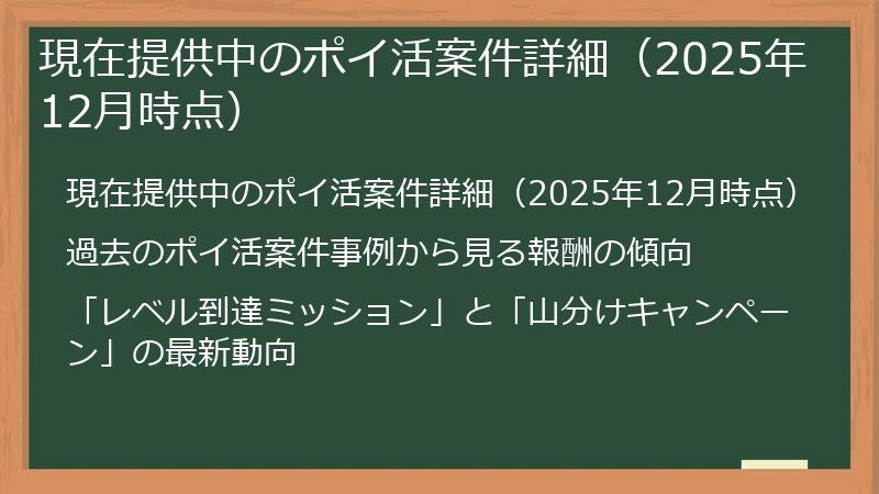 現在提供中のポイ活案件詳細（2025年12月時点）