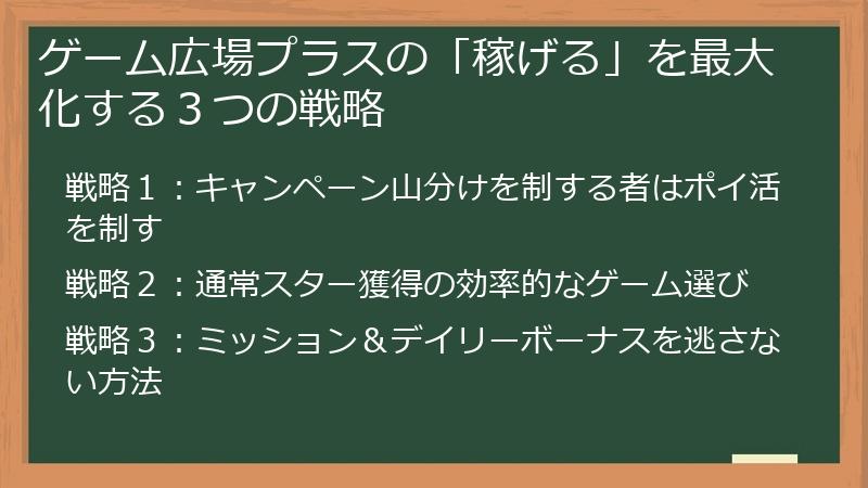 ゲーム広場プラスの「稼げる」を最大化する３つの戦略