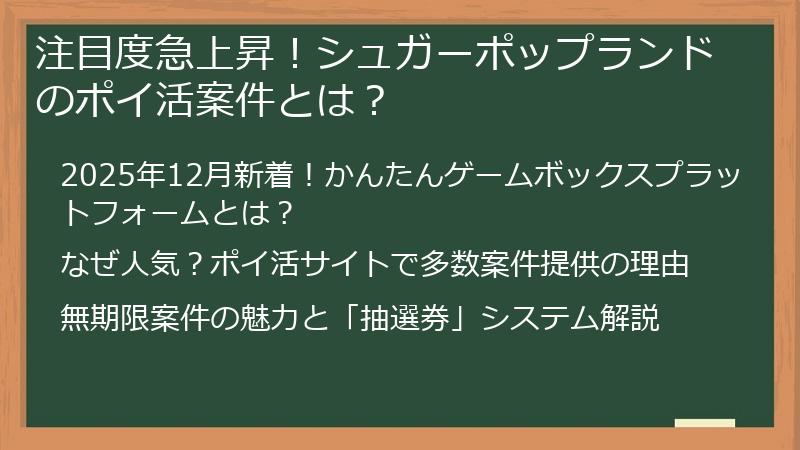 注目度急上昇！シュガーポップランドのポイ活案件とは？