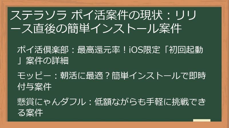 ステラソラ ポイ活案件の現状：リリース直後の簡単インストール案件