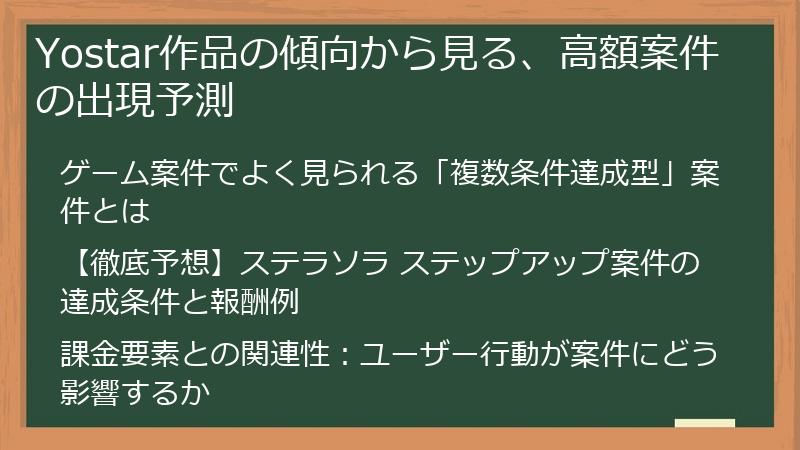 Yostar作品の傾向から見る、高額案件の出現予測