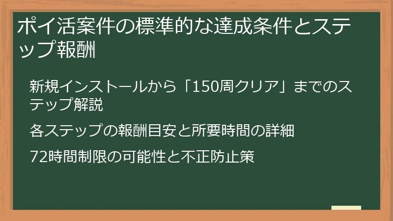 ポイ活案件の標準的な達成条件とステップ報酬