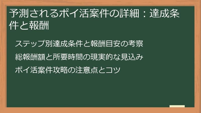 予測されるポイ活案件の詳細：達成条件と報酬