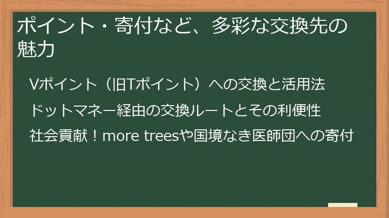 ポイント・寄付など、多彩な交換先の魅力