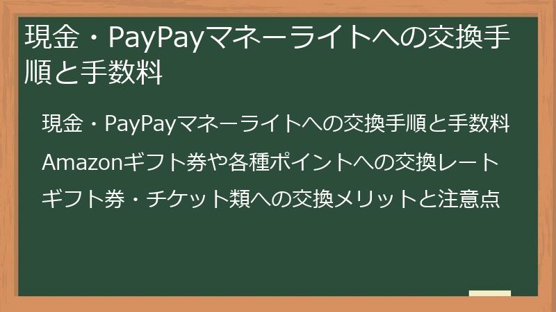 現金・PayPayマネーライトへの交換手順と手数料