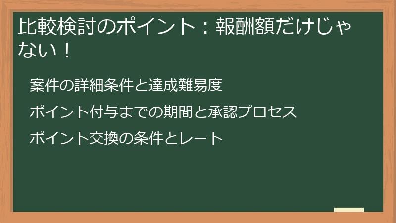 比較検討のポイント：報酬額だけじゃない！