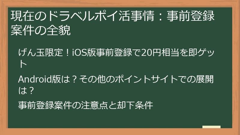 現在のドラベルポイ活事情：事前登録案件の全貌