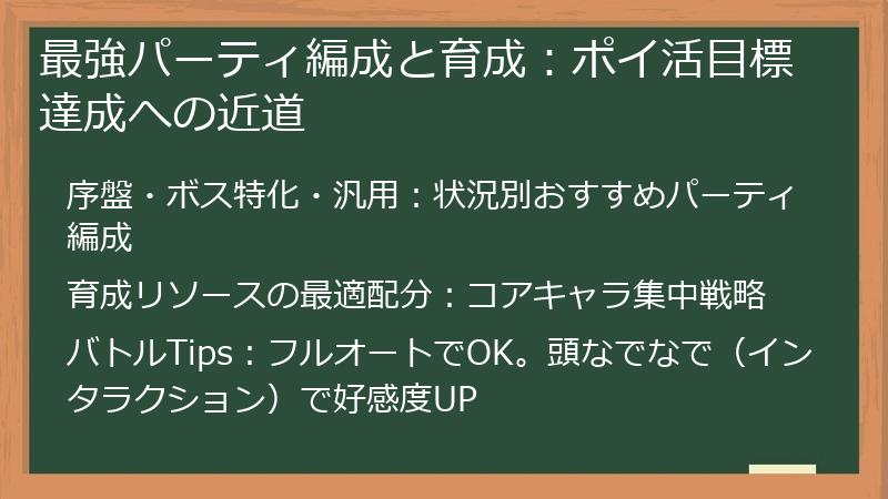 最強パーティ編成と育成：ポイ活目標達成への近道