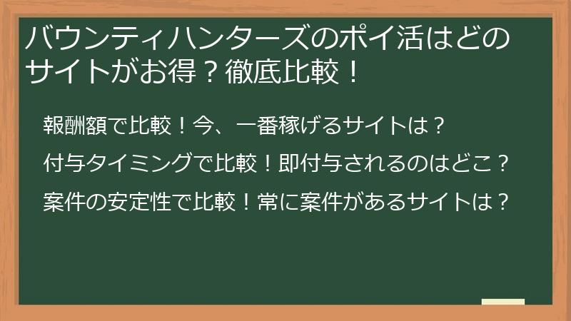 バウンティハンターズのポイ活はどのサイトがお得？徹底比較！