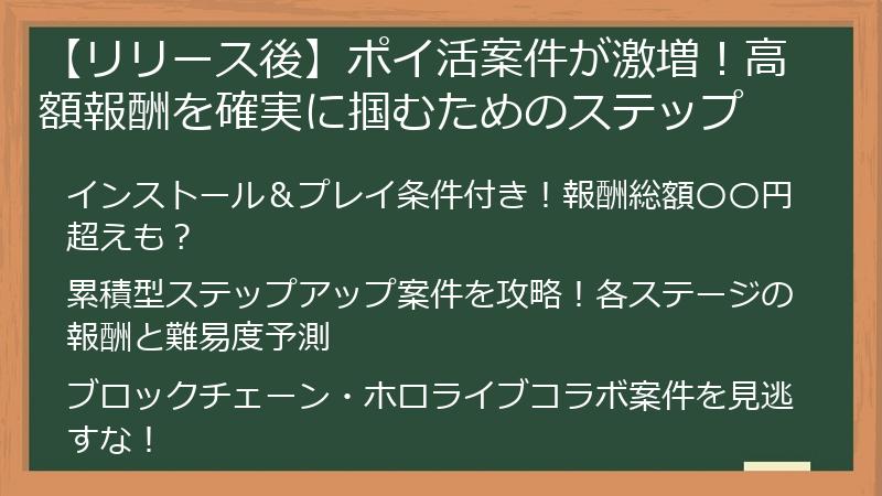 【リリース後】ポイ活案件が激増！高額報酬を確実に掴むためのステップ