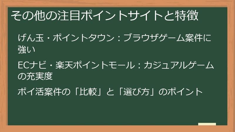 その他の注目ポイントサイトと特徴