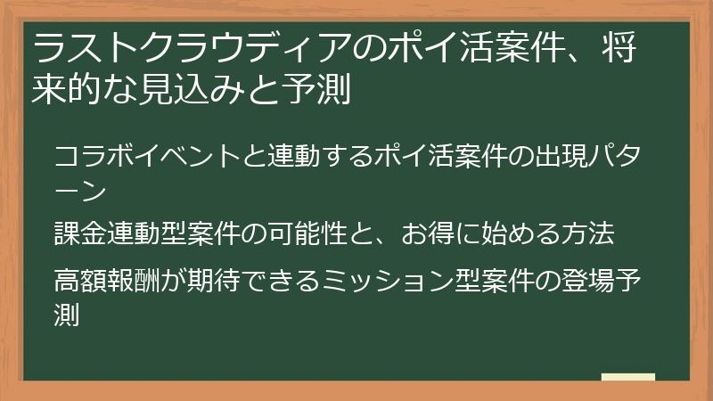 ラストクラウディアのポイ活案件、将来的な見込みと予測