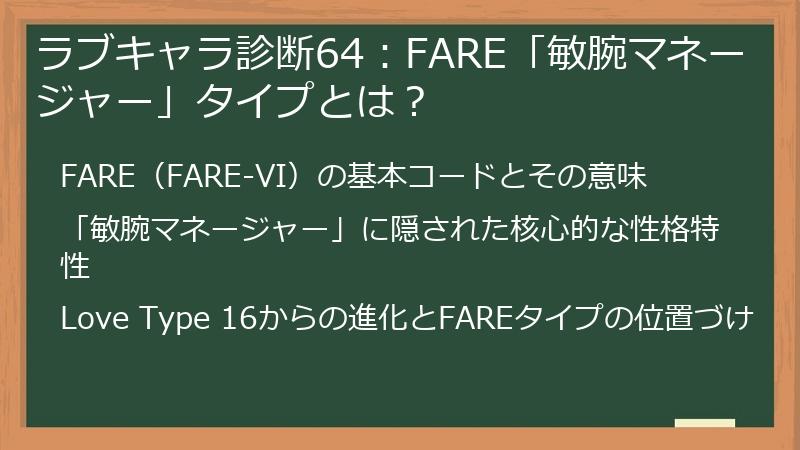 ラブキャラ診断64：FARE「敏腕マネージャー」タイプとは？