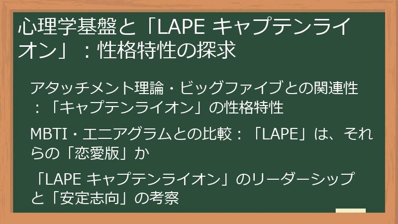 心理学基盤と「LAPE キャプテンライオン」：性格特性の探求