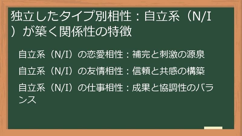 独立したタイプ別相性：自立系（N/I）が築く関係性の特徴