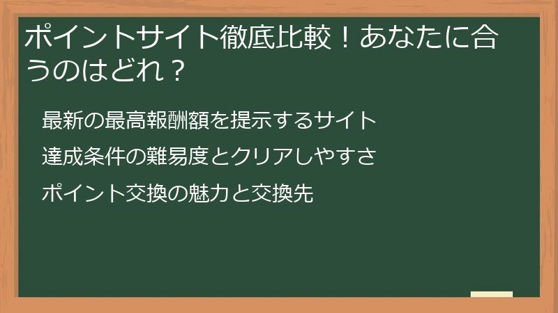 ポイントサイト徹底比較！あなたに合うのはどれ？