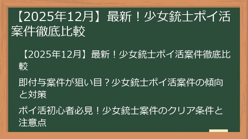【2025年12月】最新！少女銃士ポイ活案件徹底比較