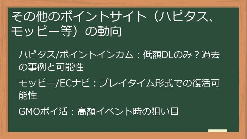 その他のポイントサイト（ハピタス、モッピー等）の動向
