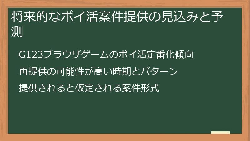 将来的なポイ活案件提供の見込みと予測