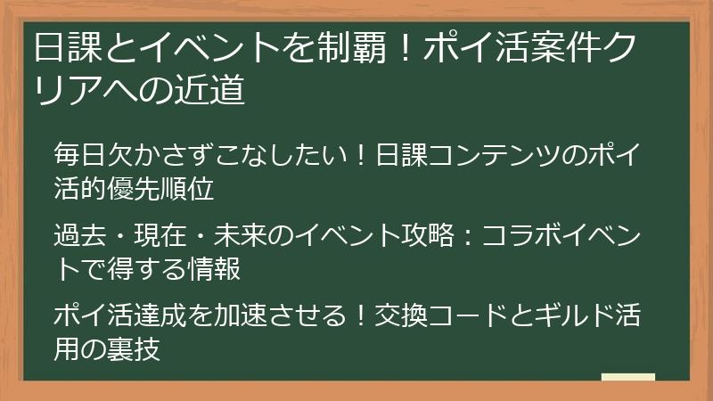 日課とイベントを制覇！ポイ活案件クリアへの近道
