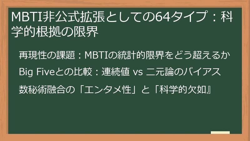 MBTI非公式拡張としての64タイプ:科学的根拠の限界