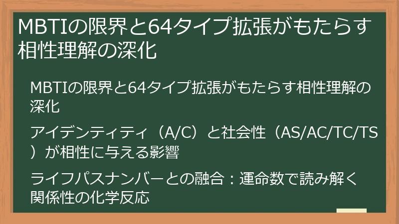 MBTIの限界と64タイプ拡張がもたらす相性理解の深化