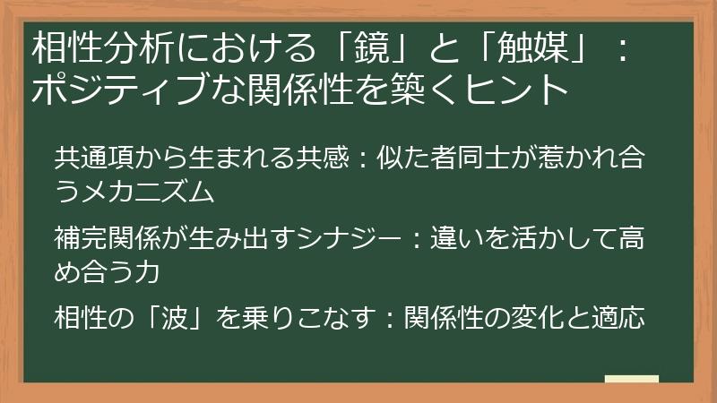 相性分析における「鏡」と「触媒」：ポジティブな関係性を築くヒント