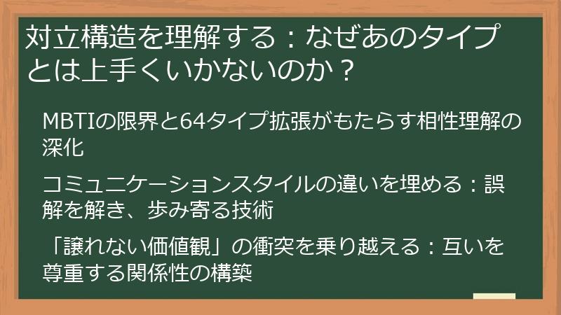 対立構造を理解する：なぜあのタイプとは上手くいかないのか？