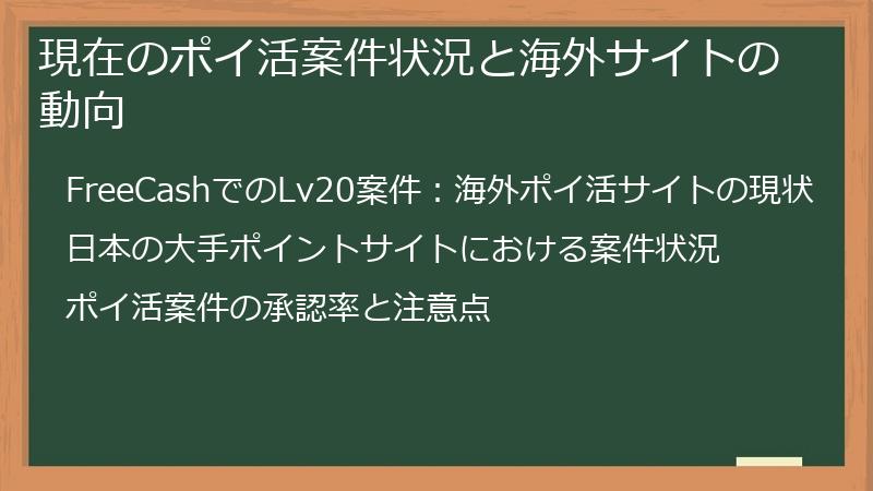 現在のポイ活案件状況と海外サイトの動向