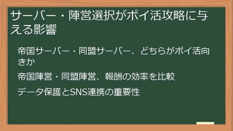 サーバー・陣営選択がポイ活攻略に与える影響