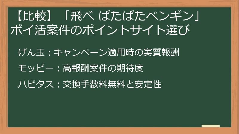 【比較】「飛べ ぱたぱたペンギン」ポイ活案件のポイントサイト選び
