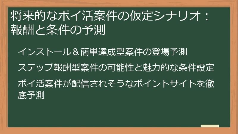 将来的なポイ活案件の仮定シナリオ：報酬と条件の予測