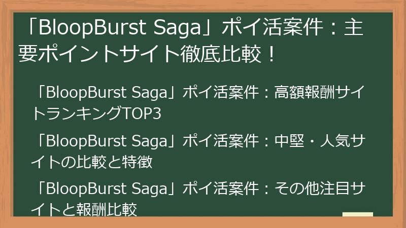 「BloopBurst Saga」ポイ活案件：主要ポイントサイト徹底比較！