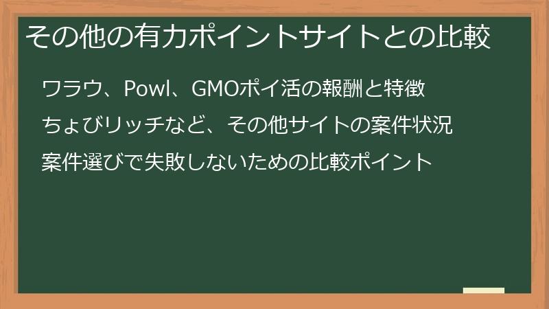 その他の有力ポイントサイトとの比較