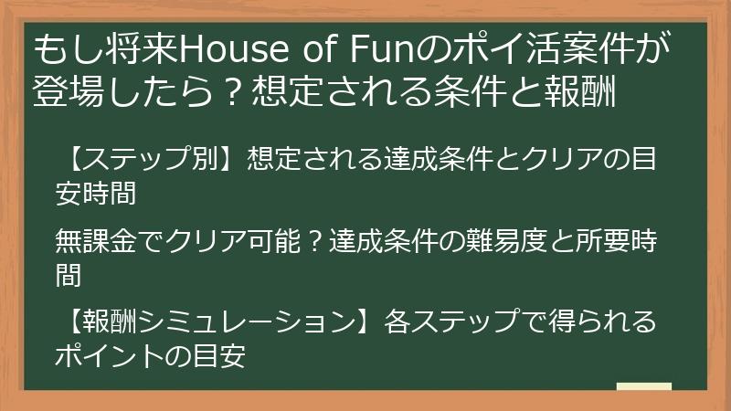 もし将来House of Funのポイ活案件が登場したら？想定される条件と報酬
