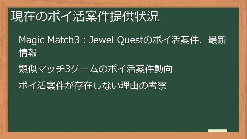 現在のポイ活案件提供状況