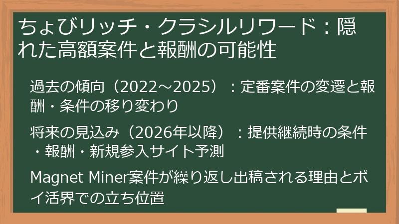 ちょびリッチ・クラシルリワード：隠れた高額案件と報酬の可能性