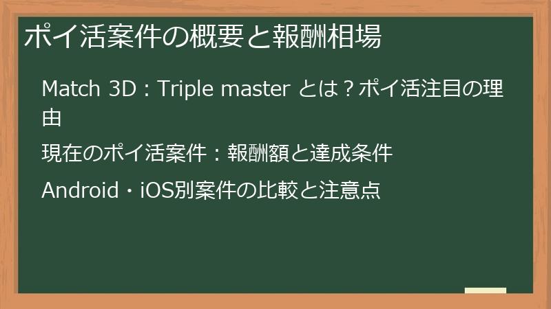 ポイ活案件の概要と報酬相場