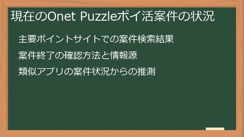現在のOnet Puzzleポイ活案件の状況