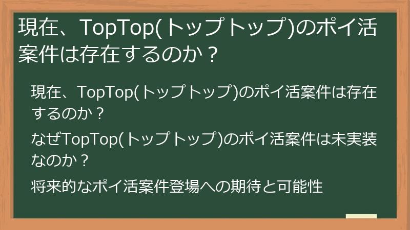 現在、TopTop(トップトップ)のポイ活案件は存在するのか？
