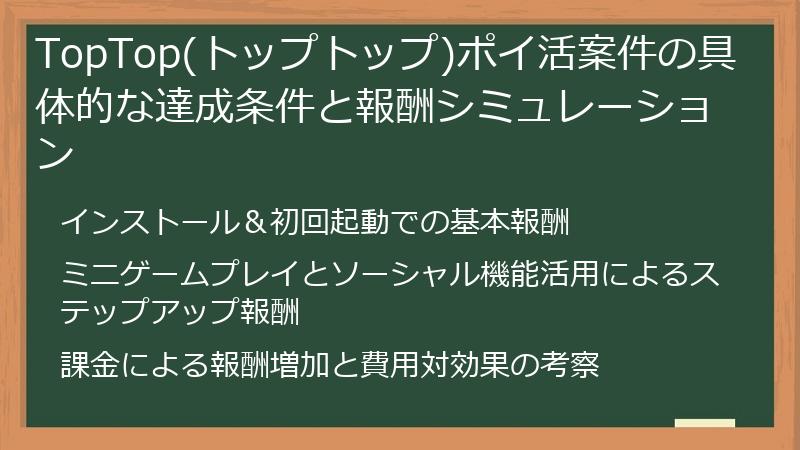 TopTop(トップトップ)ポイ活案件の具体的な達成条件と報酬シミュレーション