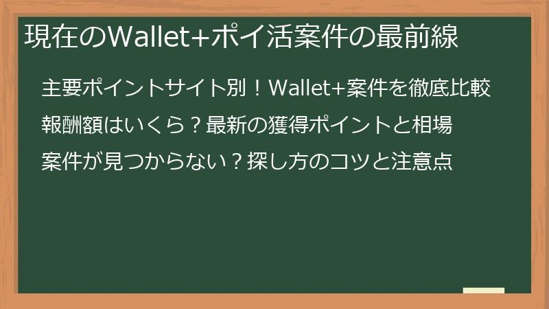 現在のWallet+ポイ活案件の最前線