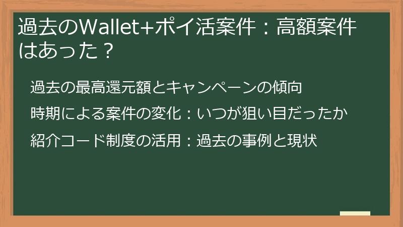 過去のWallet+ポイ活案件：高額案件はあった？