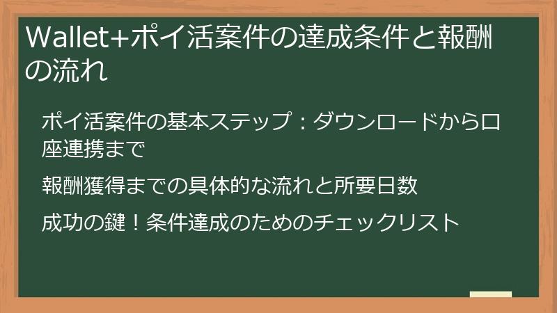 Wallet+ポイ活案件の達成条件と報酬の流れ