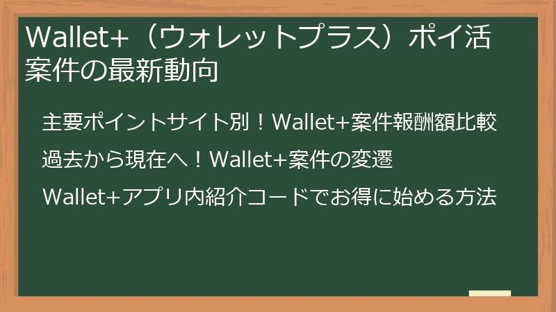 Wallet+（ウォレットプラス）ポイ活案件の最新動向