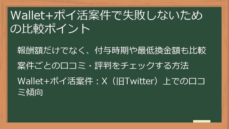 Wallet+ポイ活案件で失敗しないための比較ポイント
