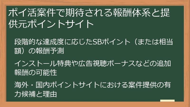 ポイ活案件で期待される報酬体系と提供元ポイントサイト