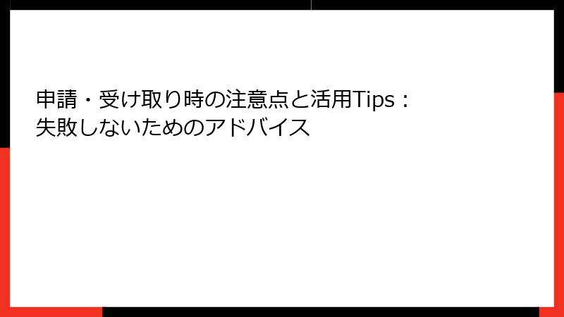 申請・受け取り時の注意点と活用Tips：失敗しないためのアドバイス